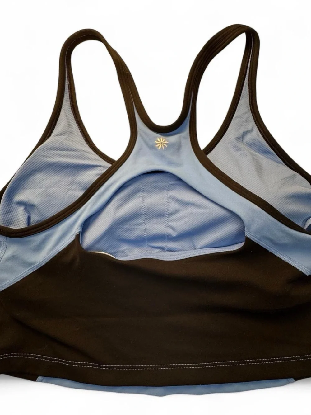 Athleta Light Blue Black Racerback Crop Sports Bra Large High Impact Athletic